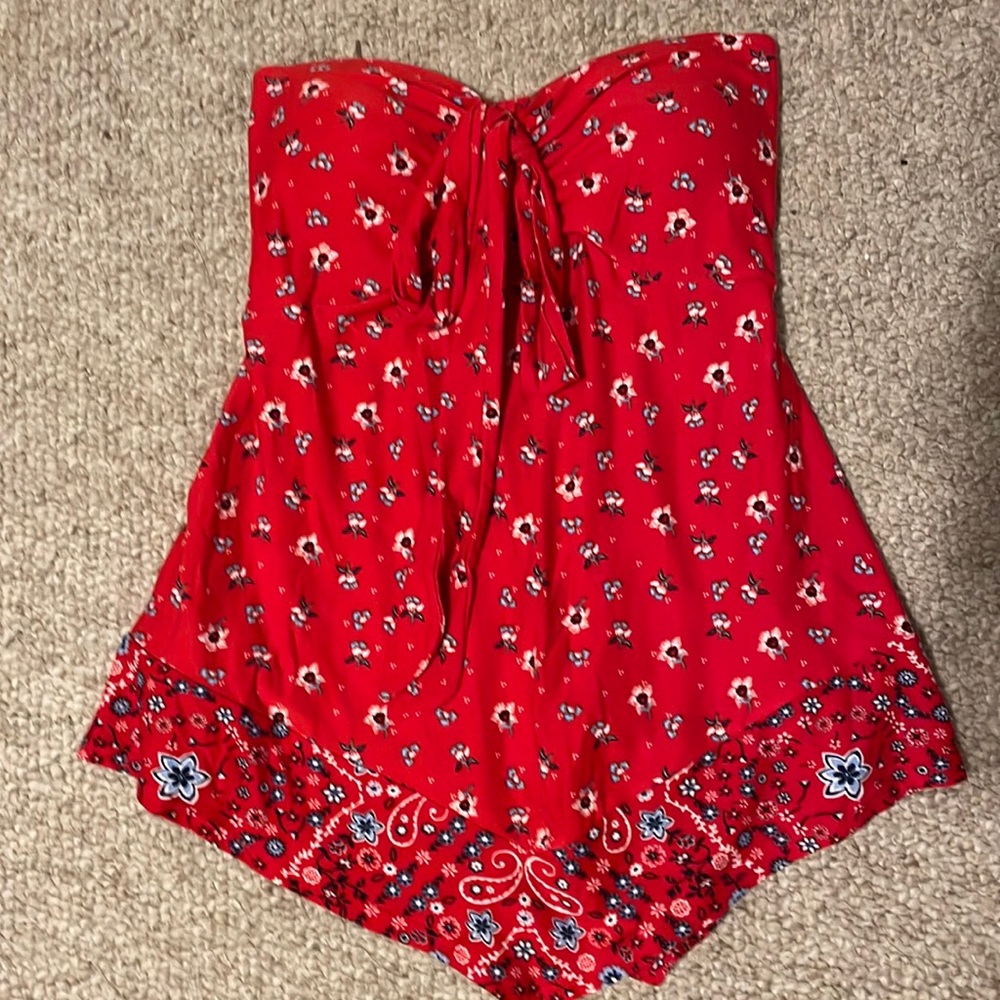 Red floral strapless tube top